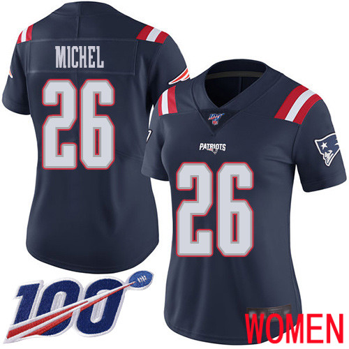 New England Patriots Football #26 100th Season Rush Limited Navy Blue Women Sony Michel NFL Jersey->new england patriots->NFL Jersey